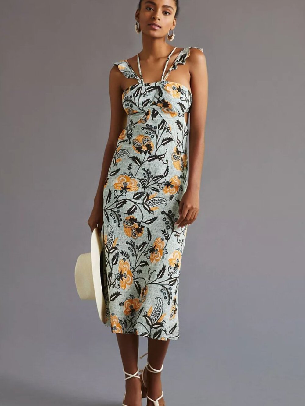 Anthropologie Halter Slim Midi Vacation Dress Plus Linen Blend Halterneck 16W